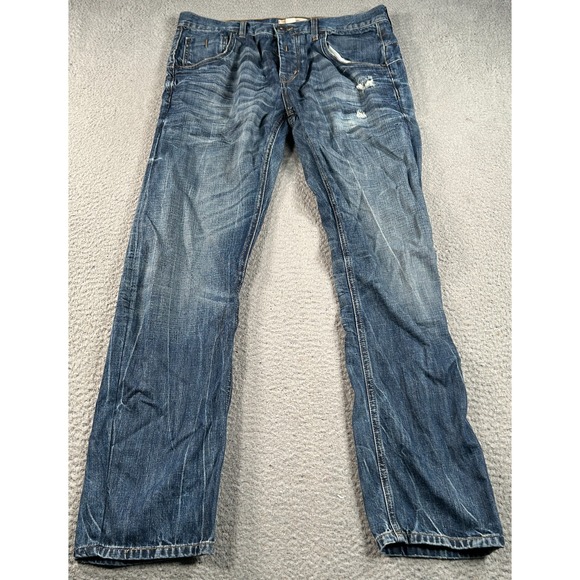 River Island Other - River Island Jeans Mens 34x32 Blue Denim Straight Faded Workwear Button-Fly